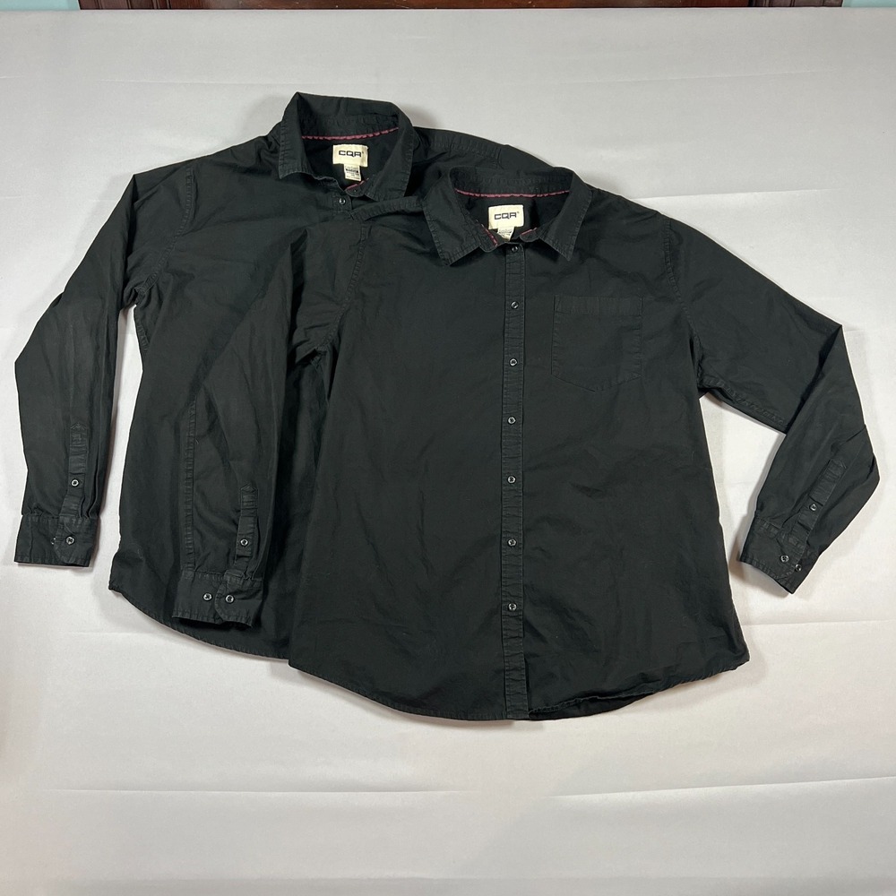 Set Of 2 CQR Button Up Shirt Mens XL Black Cotton Back Yoke Single Chest Pocket